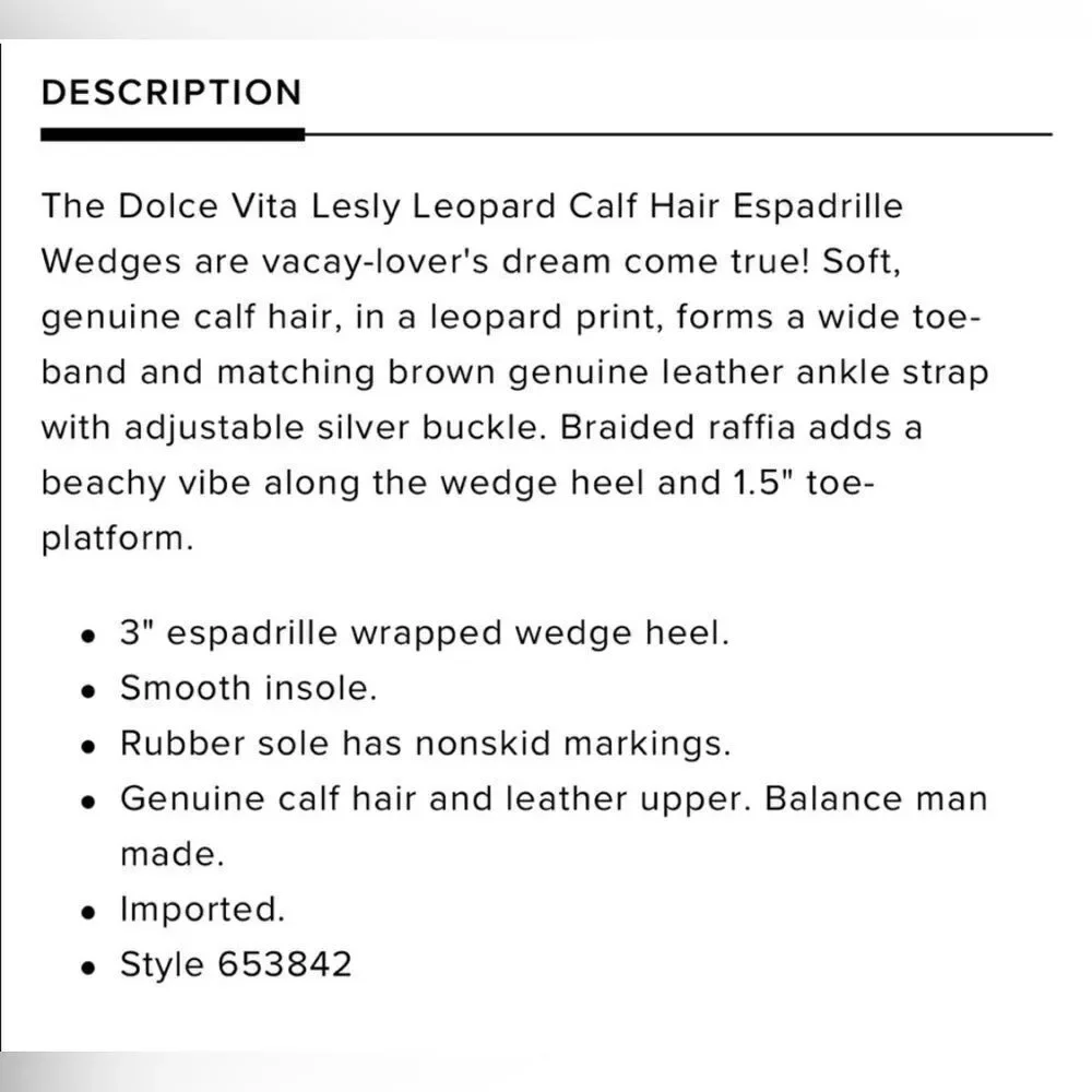 Dolce Vita Lesly Leopard Calf Hair Espadrille Wedges Size 9